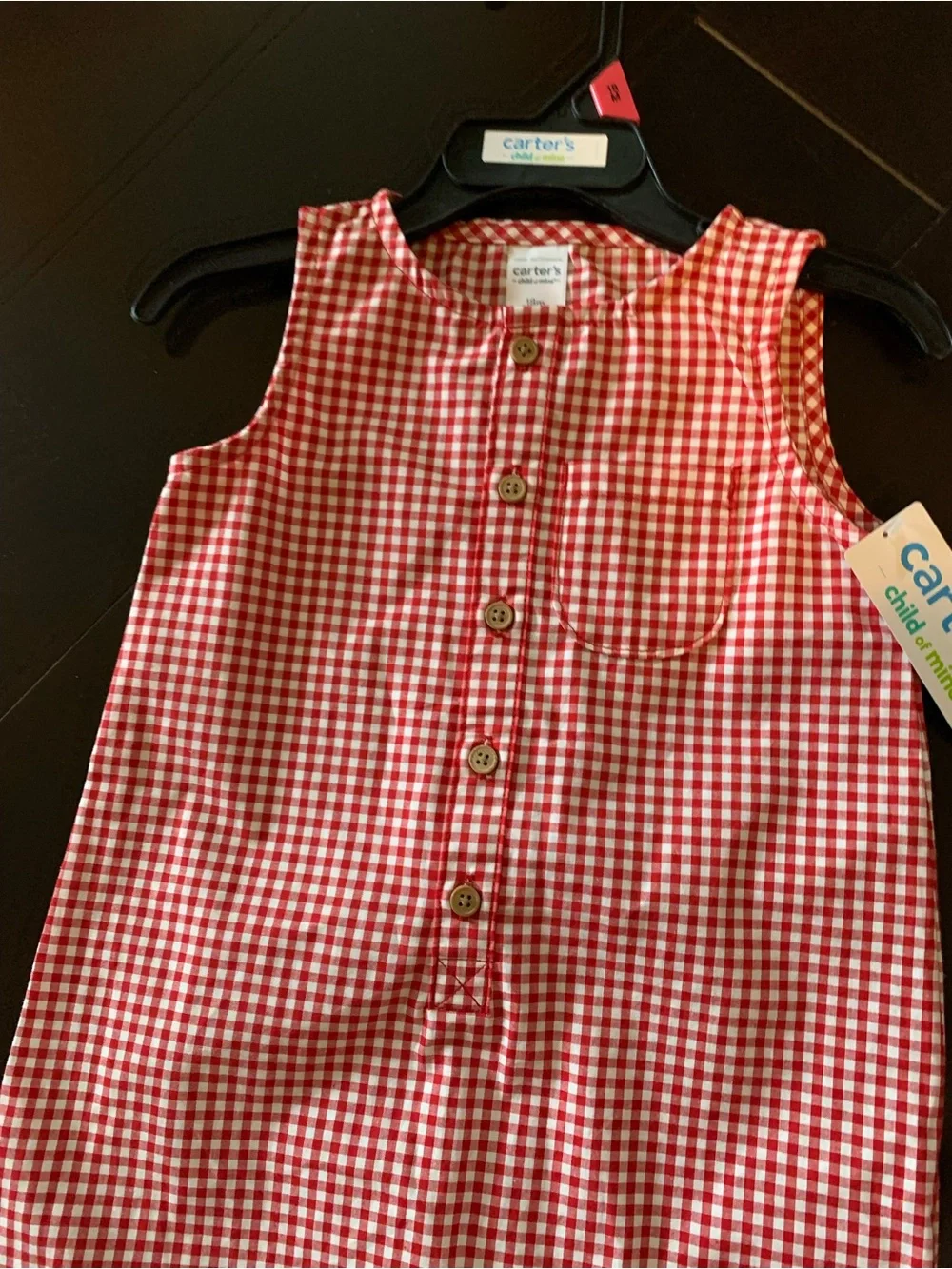 Carter's Child of Mine Boy,s Red & White Gingham Button-Front Romper